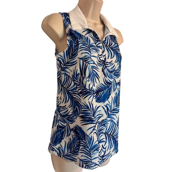 Tommy Bahama Golf Polo Size Small NWT UPF 50 Blue Print Collared 1/4 Zip Sleevel - Picture 9 of 10
